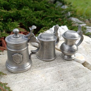 Vintage Jugs Collectible Mini Stein with hinged lid Pewter jug  Kruge & Humpen, 1945 Miniature handicraft  tin 95%