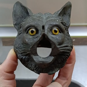 Vintage Kitsch Mid Century Bronze Brass Cat head  Ashtray with missing down part 1930-1940s Rare find Collectable Ashtray Ancient Heritage