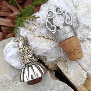 Tapón de botella de vino Quist de peltre vintage coleccionable, tapón de vino de metal plateado con forma de perro, tapón de vino de spaniel usado