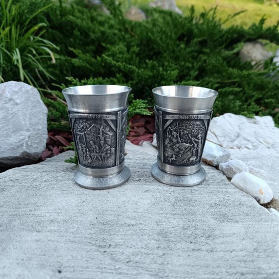 Vintage German Pewter Goblet Kit of 2 Drinking Cups SKS Zinn 95