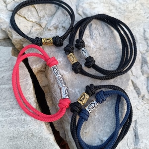 Viking Runes The Victory Bind, Sowilo (ᛋ) + Tiwaz (ᛏ) + Fehu (ᚠ )Silver Gold colour Bead Pendant Charm Adjustable Paracord Bracelet