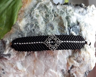 Art Deco Style Hairgrip Black Vine Red With Silver Line Hair Slide Jewelry Handmade Macramé Hairpin  Gift for her