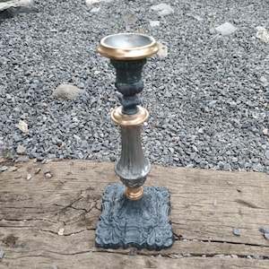 French Vintage Antique Bronze Pewter Silver plated brass candle Holder Pewter candleholder Church  Collectable candlestick Ancient heritage