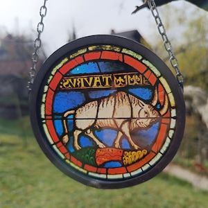 Vintage German Stained-glass Panel Wall Cauldron or Suncatcher of 1960-90s Wall Hanging Decoration Stained glass window picture some missing