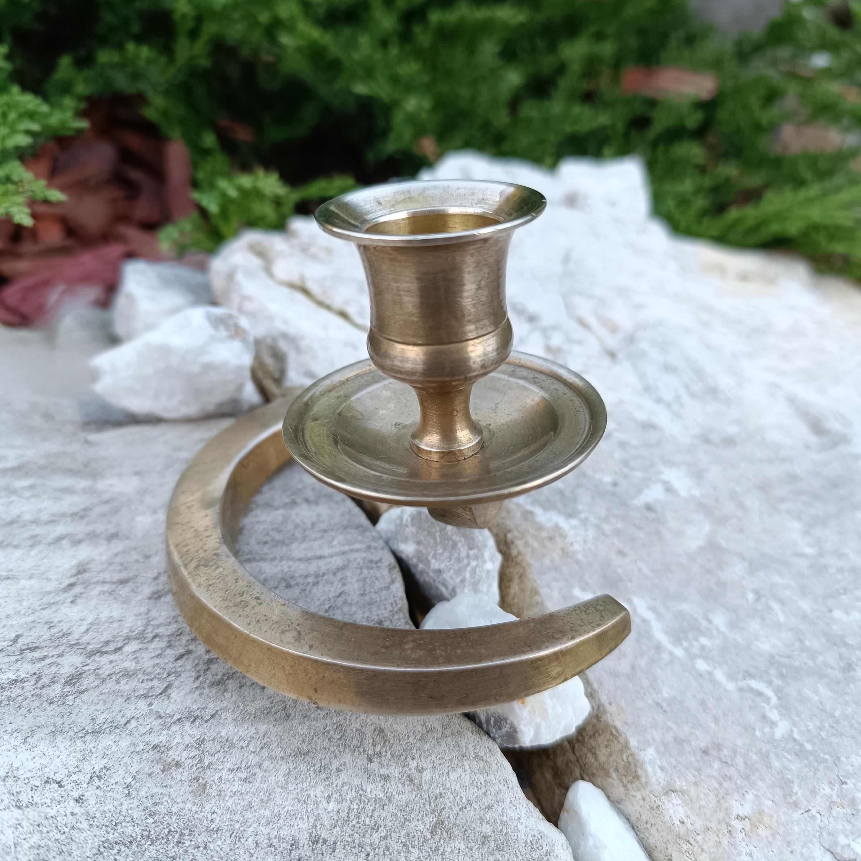 19世紀のヴィンテージ真鍮製キャンドルホルダー、高さ3インチ8センチ