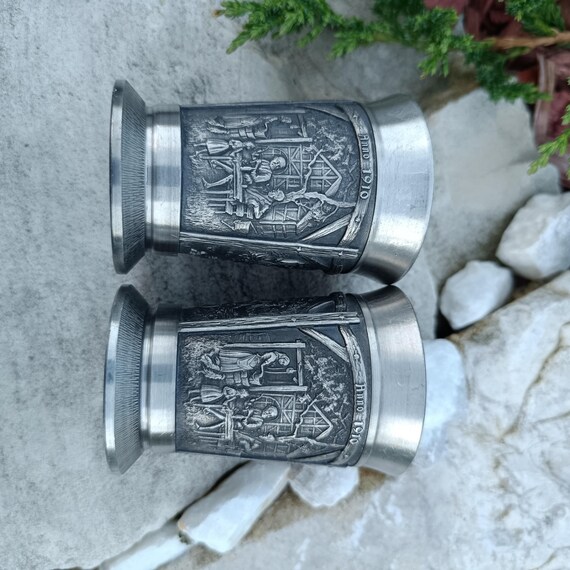 Vintage German Pewter Goblet Kit of 2 Drinking Cups SKS Zinn 95