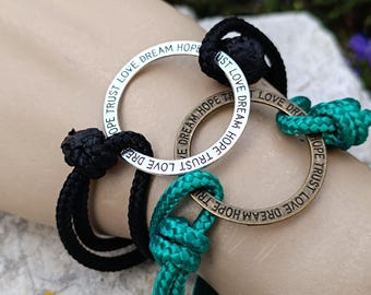 Silver Ring Pendant Friendship Paracord Bracelets, Adjustable Bracelet Women cord Bracelet Love Dream Hope Trust