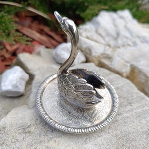 Vintage Swan Ring Holder EP Vinc Alloy Silver plated Trinket dish 8.5*8.5*9 cm 3.3*3.3*3.4 inches Jewerly tray