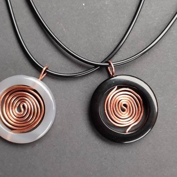 Copper Coil Spirals Energy Amplifier Agate Crystal Ring Pendant, Copper Gemstone Pendant Necklace Copper Orgone Creation Tools