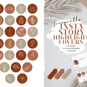 Insta Highlight Story Icons, Instagram Set, Covers,Trendfarbe Terracotta, Erdtöne, Boho, Sukkulenten Blumen, Pflanzen,Palmen, Kaktus, Orange