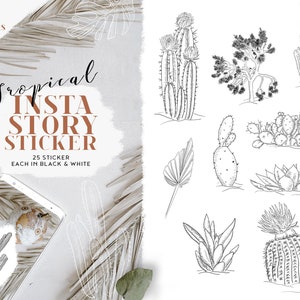 25 Insta Story Sticker Tropical Set | Instagram Stories Storysticker Kit | Travel, Boho, Florals, Blogger, Plants, Dessert, Cactus, Jungle