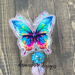 Butterfly badge reel, beaded badge, badge reel for nurse, badge reel for teacher, badge reel for ma, retractable reel