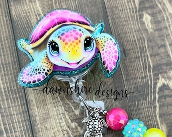 Turtle badge reel, sea turtle badge, beaded badge, badge reel for nurse, badge reel for teacher, badge reel for ma, work ID