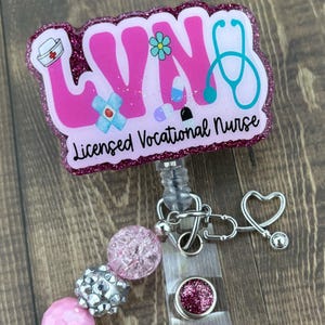LVN Badge Reel, Glitter Acrylic Nurse Badge Holder