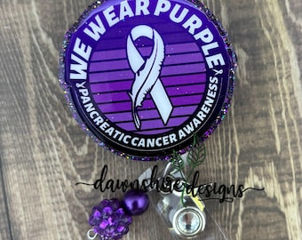 Pancreatic Cancer Awareness Badge Reel, Glitter Purple Ribbon