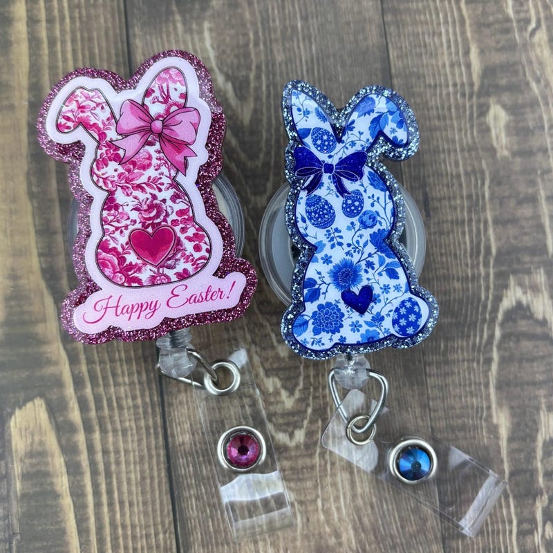 ❤️Buy 2 FREE SHIPPING❤️Easter Bunny Badge Reel, Floral Bunny Badge, Badge Reel for Nurse, Medical Badge Reels, Badge Reel for Office