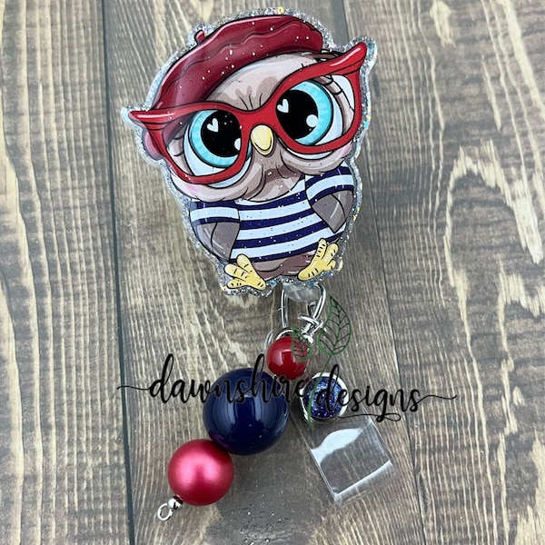 Owl badge reel, smart owl badge holder, cute animal badge, badge reel for teacher, badge reel for nurse, hospital ID, retractable reel