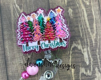 Merry Christmas tree badge reel, colorful tree badge reel, nurse badge holder, Christmas badge reel, gift for nurse, gift for ma