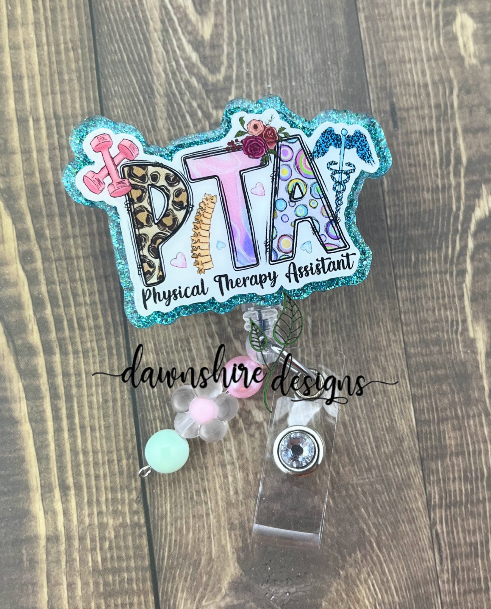 PTA Badge Reel. Physical Therapy Assistant Badge Reel. Beaded Badge Reel. Gift for PTA, Medical Badge Reel.