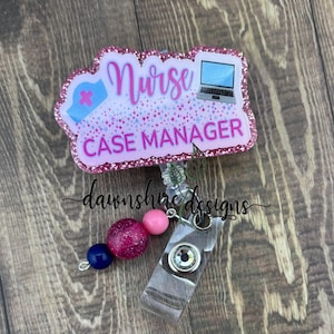 Nurse case manager badge reel, case manager hospital ID, RN case manager badge, gift for nurse case manager