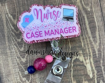 Nurse case manager badge reel, case manager hospital ID, RN case manager badge, gift for nurse case manager