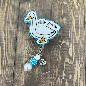 Goose badge reel, silly goose badge holder, badge reel for nurse, beaded badge reel, funny badge reel, ma badge holder