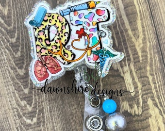 RT Beaded Badge Reel, Respiratory Therapy Badge Holder
