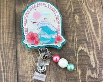 Inspirational badge, Christian badge reel, faith badge, badge reel for nurse, beaded badge holder, retractable reel, Bible verse badge