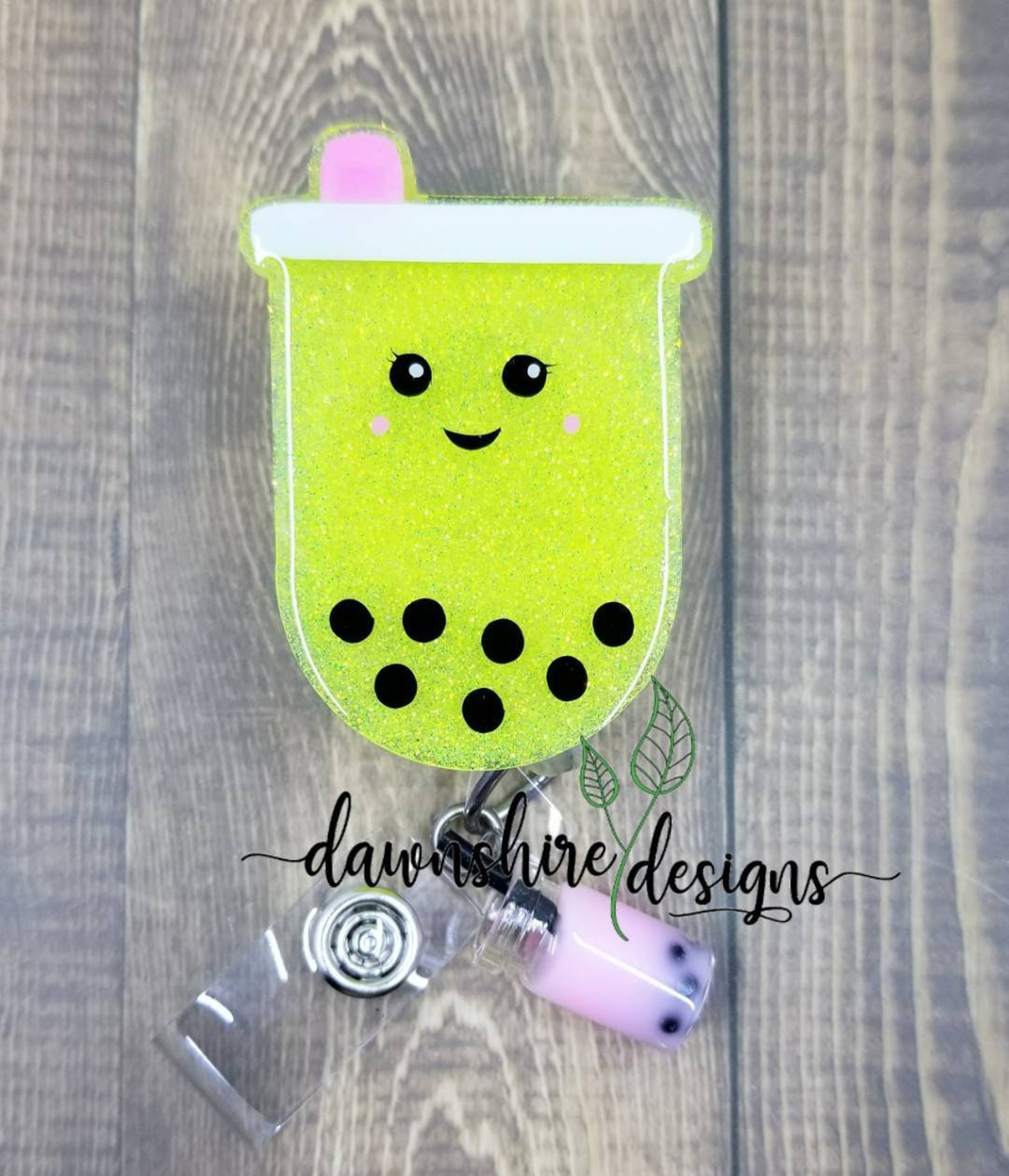 Cute boba tea badge reel bubble tea. Kawaii face badge. Badge Etsy