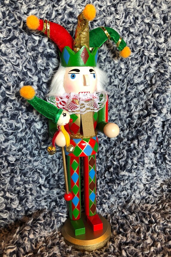 Nutcracker Jester Harlequin 12 Inch Wooden Nutcracker Etsy