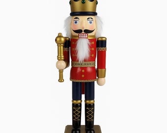 赤と青の木製くるみ割り人形の兵隊王 | クリスマスのマントルピース装飾