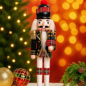 Schottischer Dudelsackspieler, hölzerner Nussknacker-Soldat – Tartan-Highland-Soldat