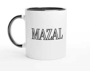 Mazal Becher |   | Glück | Keramik Kaffeetasse mit farbigem Rand