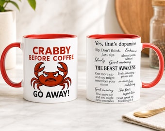Crabby Before Coffee Mug, Funny Red Crab Coffee Cup, Sarcastic Gift