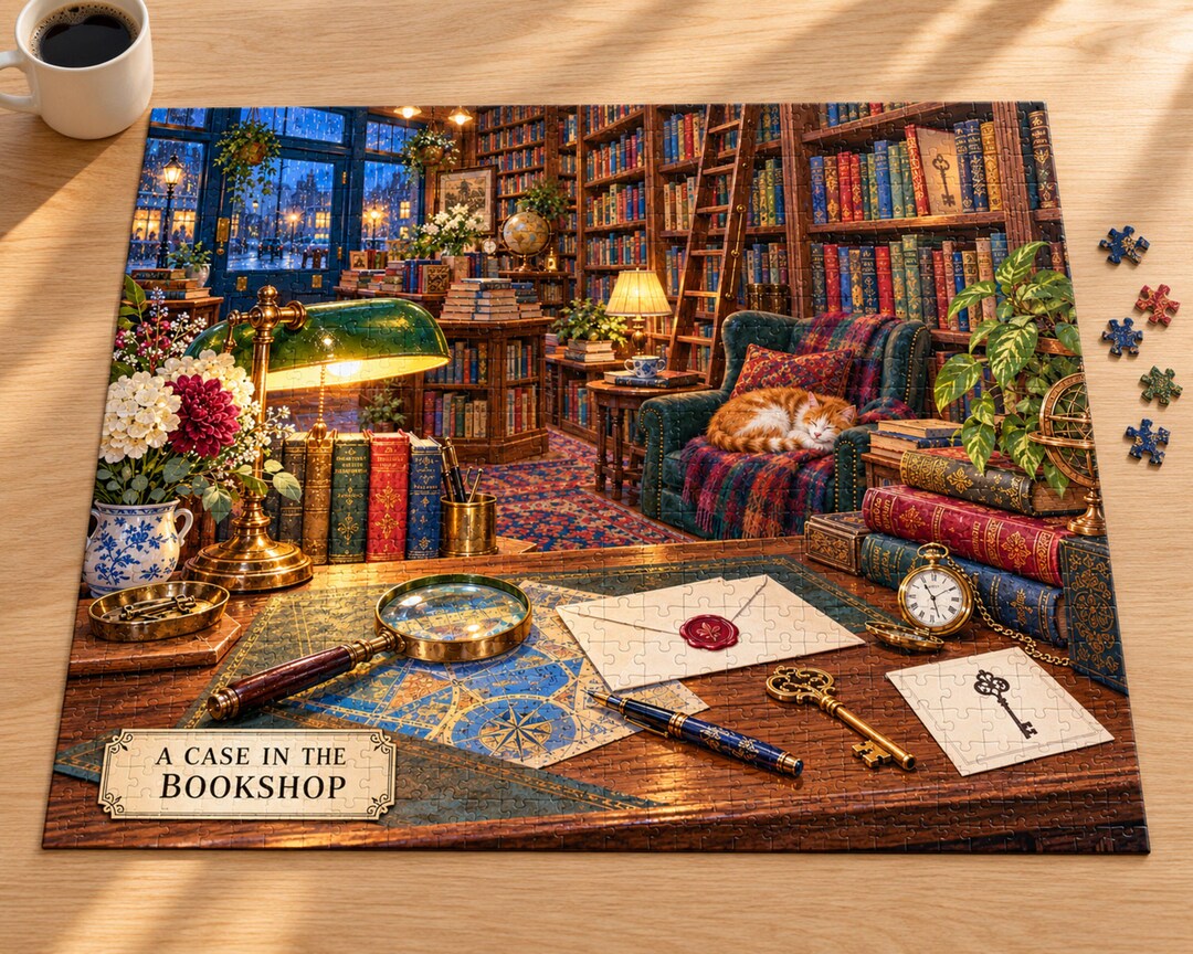 Puzzle Library Display Cozy Bookshop Library Puzzle - Etsy