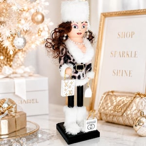 Freche Shopping-Diva-Figur im Nussknacker-Stil, 30 cm große Weihnachtsdekoration