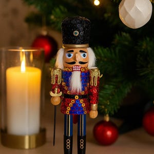 Sequin Jacket Wooden Nutcracker Soldier - 12" Christmas Decor