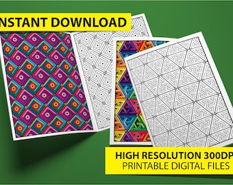 Geometric Coloring Pages: Stress Relief Patterns for Adults (Printable PDF)