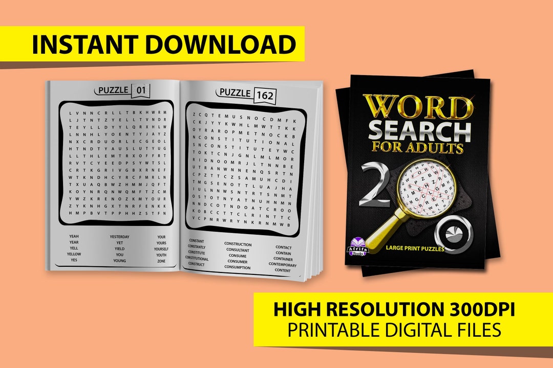 Word Search for Adults 200 Large Print Puzzles With Solutions Brain ...