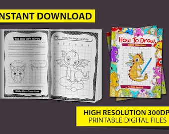 Libro de dibujo de dragones bebés para niños: Copia de cuadrícula paso a paso (Descarga digital)