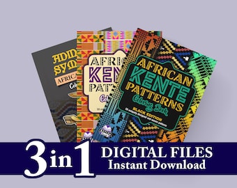African Kente Patterns Coloring Book, Adinkra, African Stools, Adult Coloring Book PDF, Seamless Patterns, African Prints, Textile Design