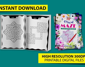 Mixed Maze Activity Book for Adults, Large Print Puzzles (Digital Download)
