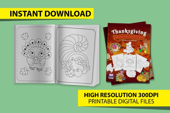 Thanksgiving Tracing Coloring Book for Kids 3-5, 6-8 Years Old Fall Drawing  Book for Preschool and KG holiday Gift for Kids, Printable PDF 