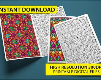 Geometric Coloring Pages: 50 Abstract Patterns for Adults (Printable PDF)