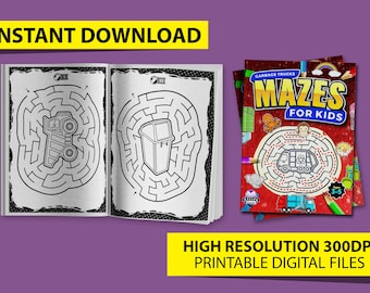 Garbage Trucks Mazes for Kids Ages 3-5: Printable Activity Pages (PDF)