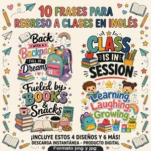 Back to School SVG Bundle | 10 Cute School Quotes PNG | Retro Teacher & Student Designs | Sublimation | DTF Print | Cricut | Commercial Use