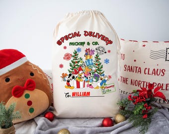 Disney Characters Personalised Santa Sack Christmas Bags with Name Christmas Eve Gift Bags Box Holiday Gift Large Santa Sack Stuff Bags SB9