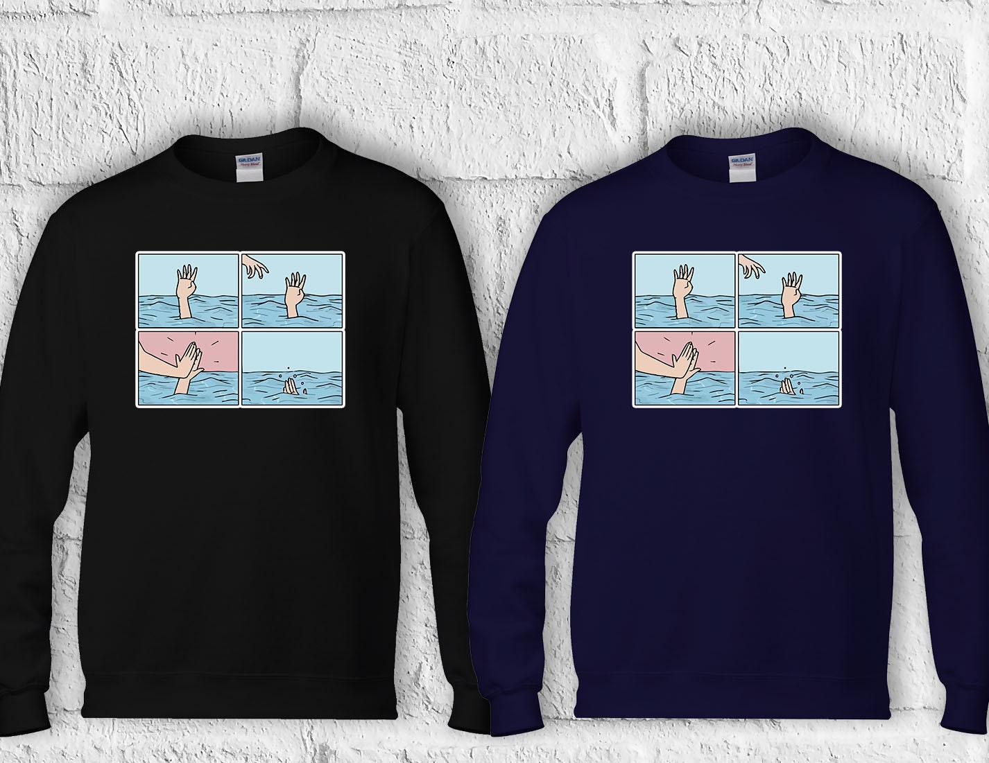 Drowning High Five Meme T Shirt Hoodie Sweatshirt Baseball Pullover Men Women Unisex Baggy Boyfriend Shirt 2596