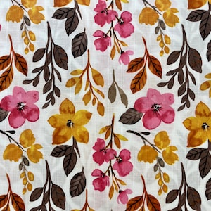 Botanic Flowers Muslin Fabric, Floral Print Fabric, Double Gauze Fabric By Half The Metre, Printed Muslin Fabric, Swaddle Fabric