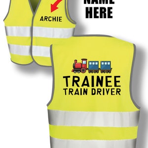 Trainee Train Driver Personalise Name Custom Kids Hi Vis Safety Reflective Event Safety Visibility Kids Jacket Coat Waistcoat K9
